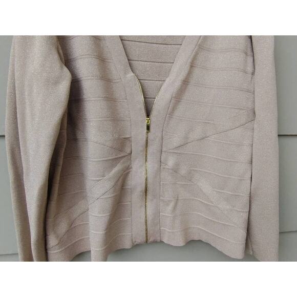 Lane Bryant Gold Sparkle Metallic Front Zip Cardigan Size 22-24 Nylon/Rayon 2XL - Picture 9 of 10